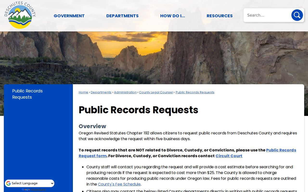 Bend residents directory Deschutes County public records request information