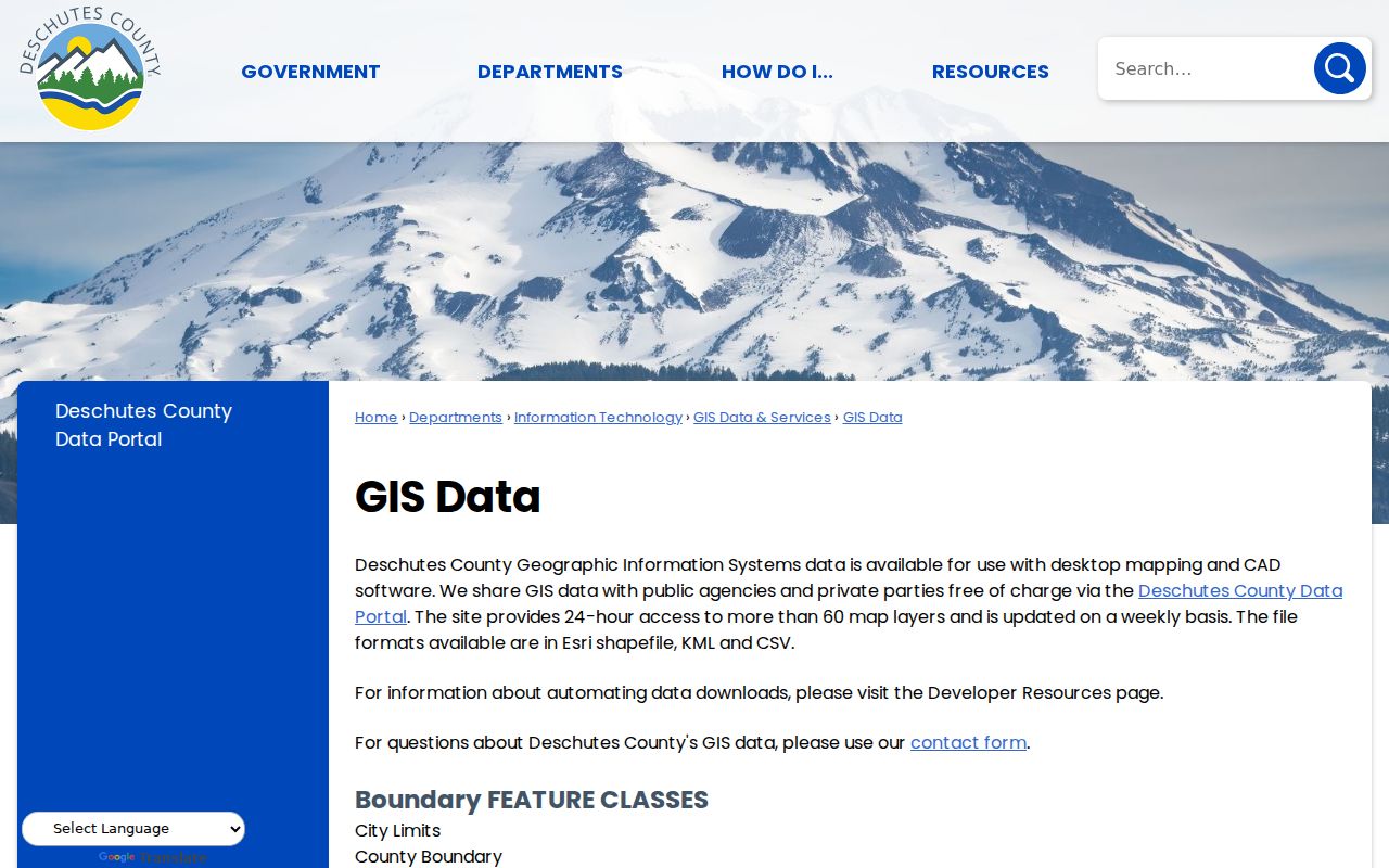 Bend neighbors Deschutes County GIS data resources