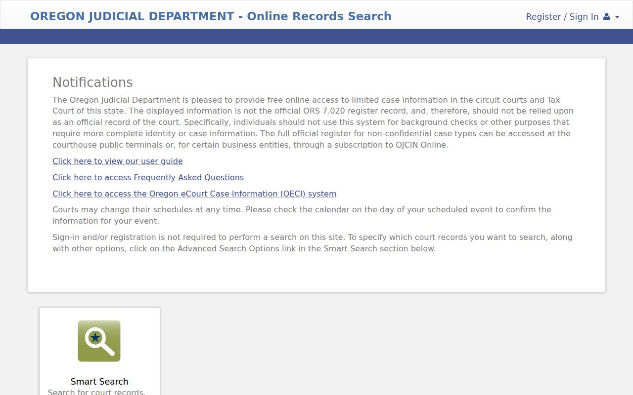 Bend resident lookup Oregon Judicial Department court search screen